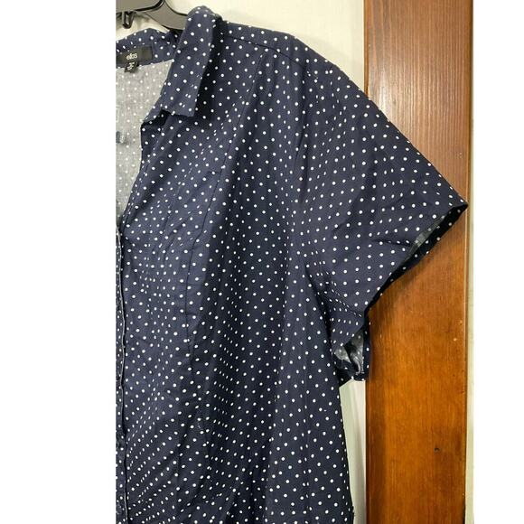 Ellos Sandy Button Shirt Dress Fit & Flare Navy/White Polka Dots Size 5X Plus - Picture 9 of 11